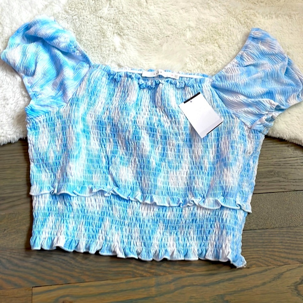 Lush brand blue swirl milk maid top